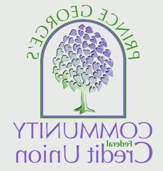 Prince Georges Community Federal Credit Union Green and Purple Text Around Green and Purple Tree